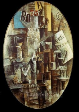 Pipa de violín y tintero de cristal 1912 Pablo Picasso Pinturas al óleo